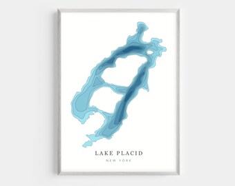 Lake Placid, New York | PHOTO PRINT or CANVAS | Modern Minimalist Depth Map Wall Decor Art, Unframed