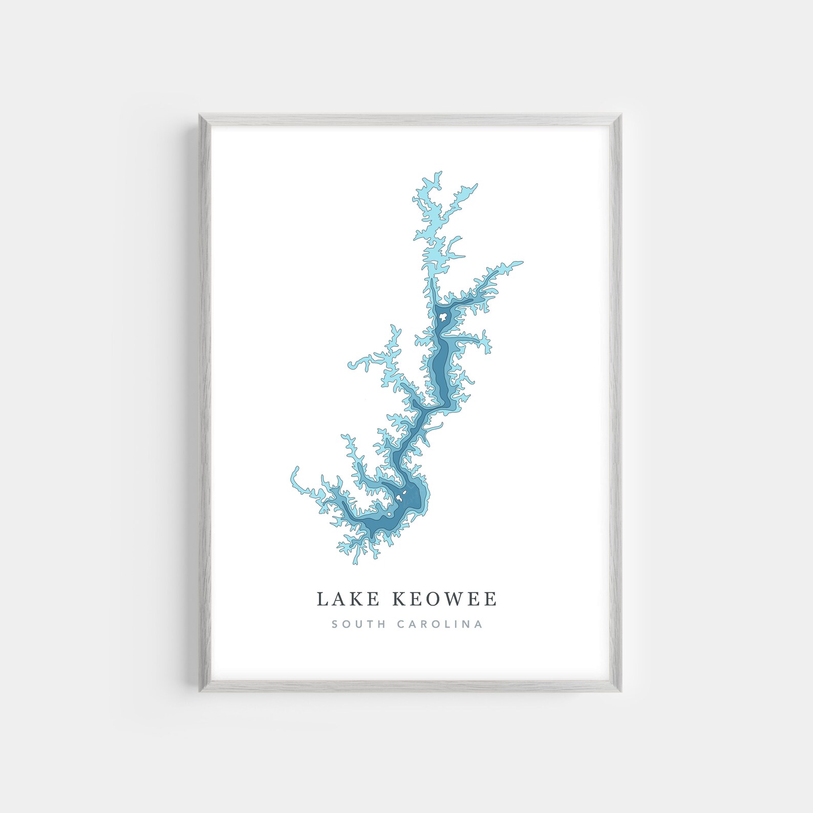Lake Keowee SC Depth Map Print Bathymetric Contours Lake Etsy