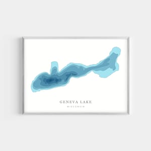 Geneva Lake, Wisconsin | PHOTO PRINT or CANVAS | Modern Minimalist Depth Map Wall Decor Art, Unframed