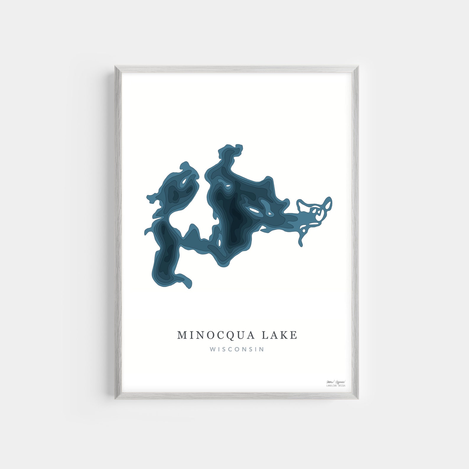 Minocqua Lake Wisconsin Depth Map Print Bathymetric Etsy