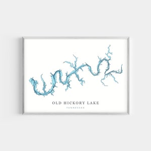 May include: A printable map of Old Hickory Lake in Tennessee. The map shows the outline of the lake in a light blue color.