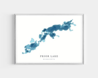 Prior Lake, Minnesota  | PHOTO or CANVAS Print | Minimalist Depth Map Art, UNFRAMED