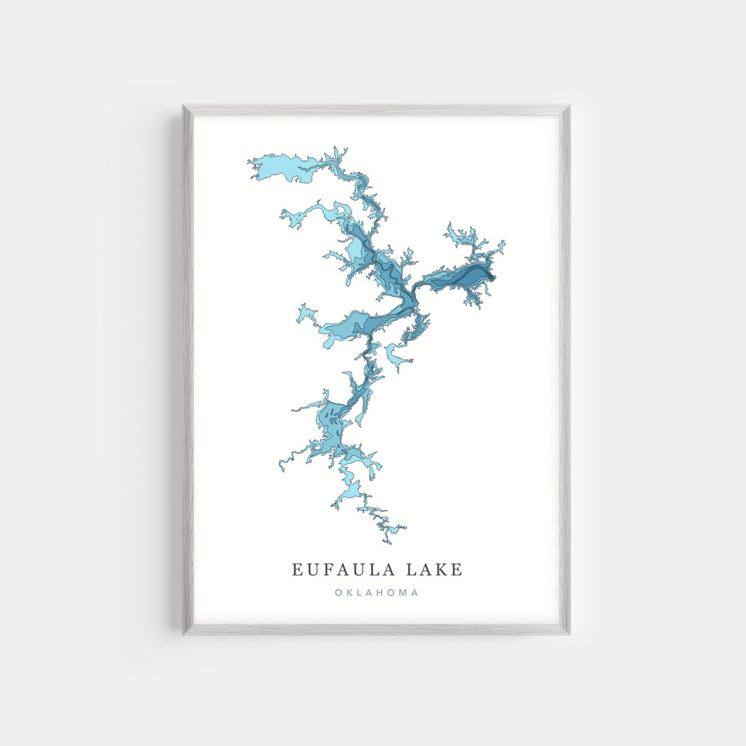 Eufaula Lake, Oklahoma PHOTO or CANVAS Print Minimalist Depth Map Art