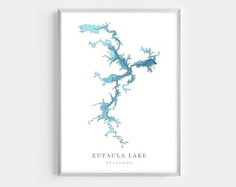 Eufaula Lake, Oklahoma | PHOTO PRINT or CANVAS | Modern Minimalist Depth Map Wall Decor Art, Unframed