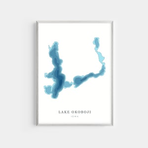 Lake Okoboji, Iowa | PHOTO PRINT or CANVAS | Modern Minimalist Depth Map Wall Decor Art, Unframed