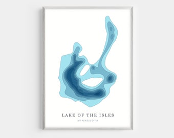Lake of the Isles, Minnesota | PHOTO or CANVAS Print | Minimalist Depth Map Art, UNFRAMED