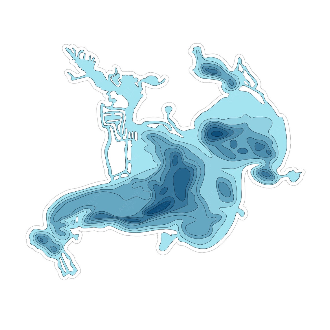 Cass Lake MI Depth Map Sticker Bathymetric Contours Etsy