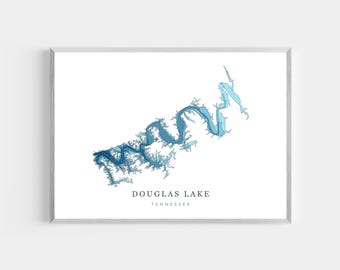 Douglas Lake, Tennessee | PHOTO PRINT or CANVAS | Modern Minimalist Depth Map Wall Decor Art, Unframed