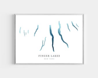 Finger Lakes, New York | PHOTO PRINT or CANVAS | Modern Minimalist Depth Map Wall Decor Art, Unframed