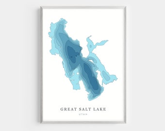 Great Salt Lake, Utah | PHOTO PRINT or CANVAS | Modern Minimalist Depth Map Wall Decor Art, Unframed