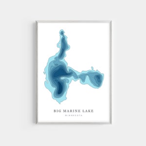 May include: A blue and white topographic map print of Big Marine Lake in Minnesota.