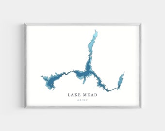 Lake Mead | PHOTO PRINT or CANVAS | Modern Minimalist Depth Map Wall Decor Art, Unframed