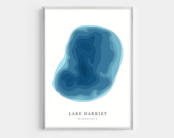 Lake Harriet, Minnesota  | PHOTO or CANVAS Print | Minimalist Depth Map Art, UNFRAMED