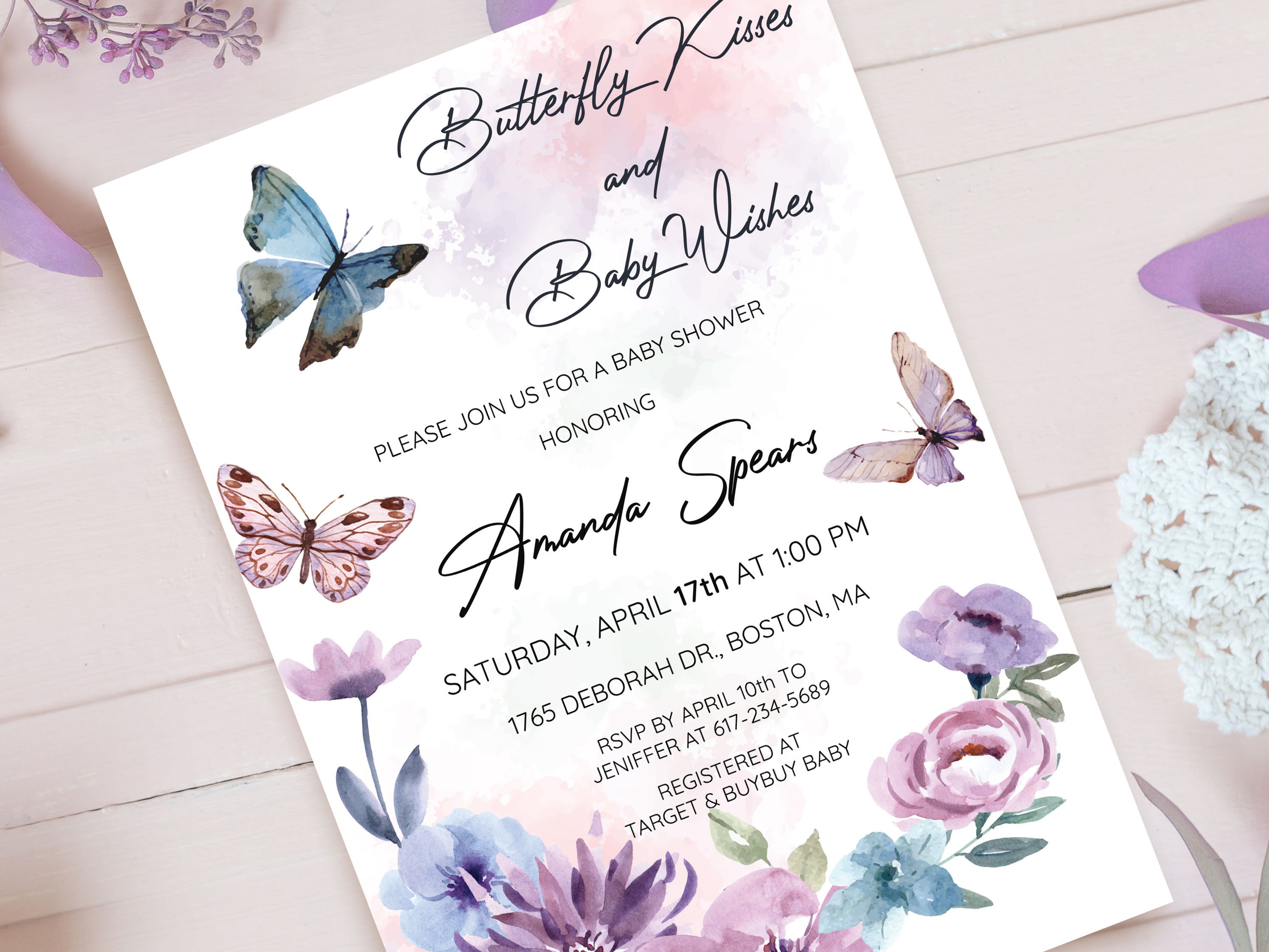 Purple Butterfly Baby Shower Invitation Butterfly Kisses and Etsy
