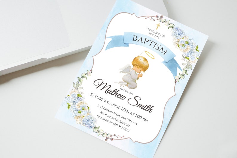 Baptism Invitation Boy Baptism Invite Boy Christening Etsy