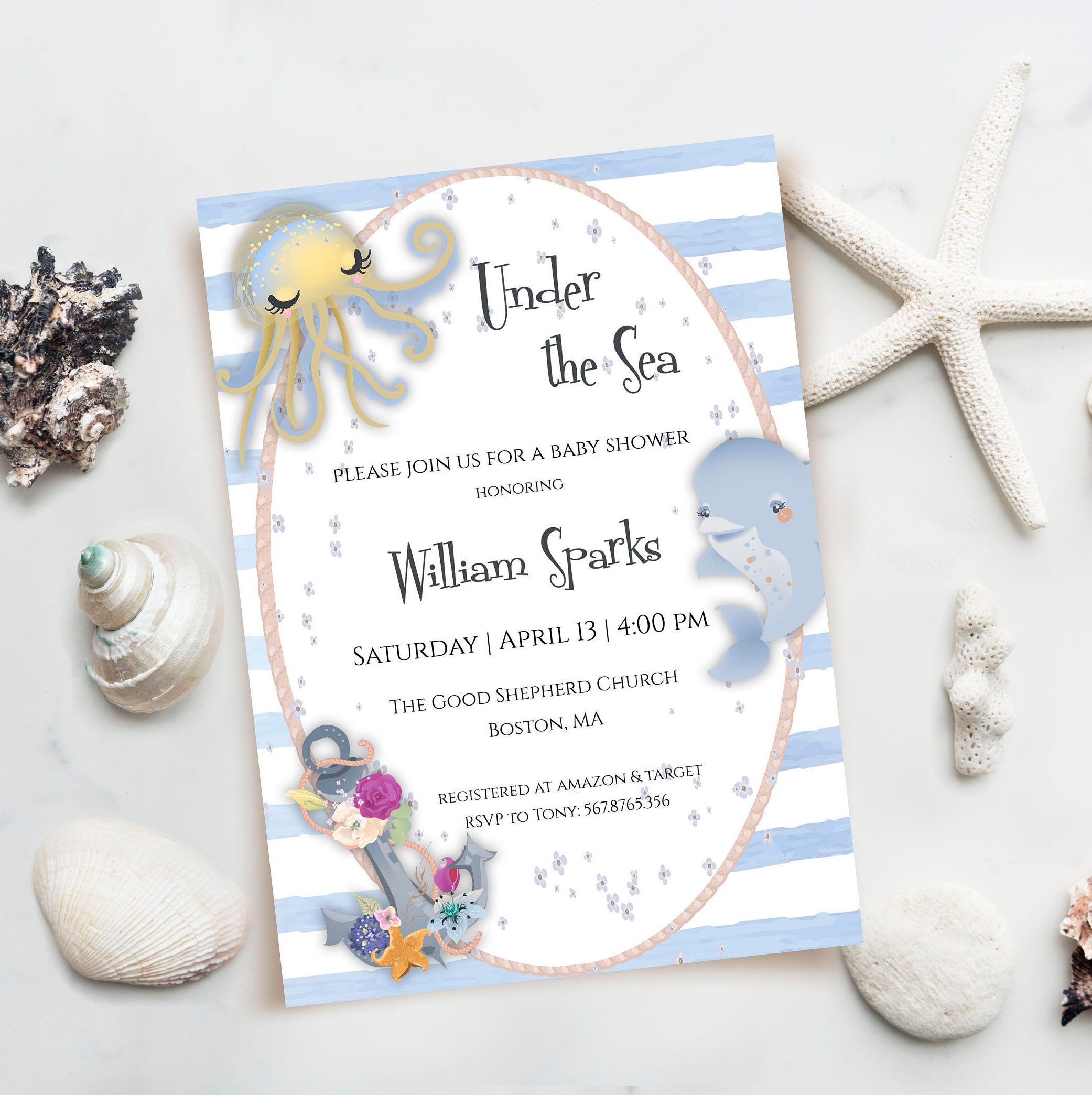 Under the Sea Baby Boy Shower Invitation Boy Ocean Baby Shower Etsy