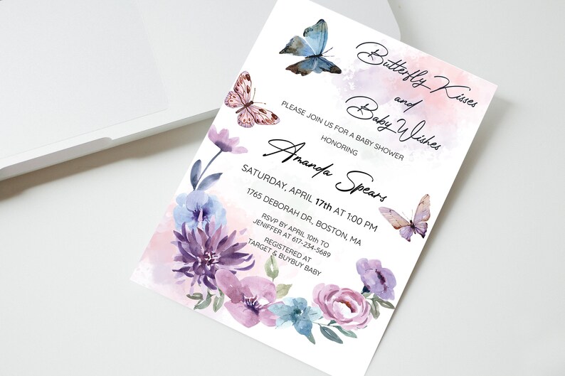 Purple Butterfly Baby Shower Invitation Butterfly Kisses and Etsy