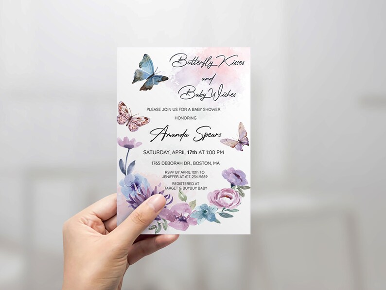 Purple Butterfly Baby Shower Invitation Butterfly Kisses and Etsy