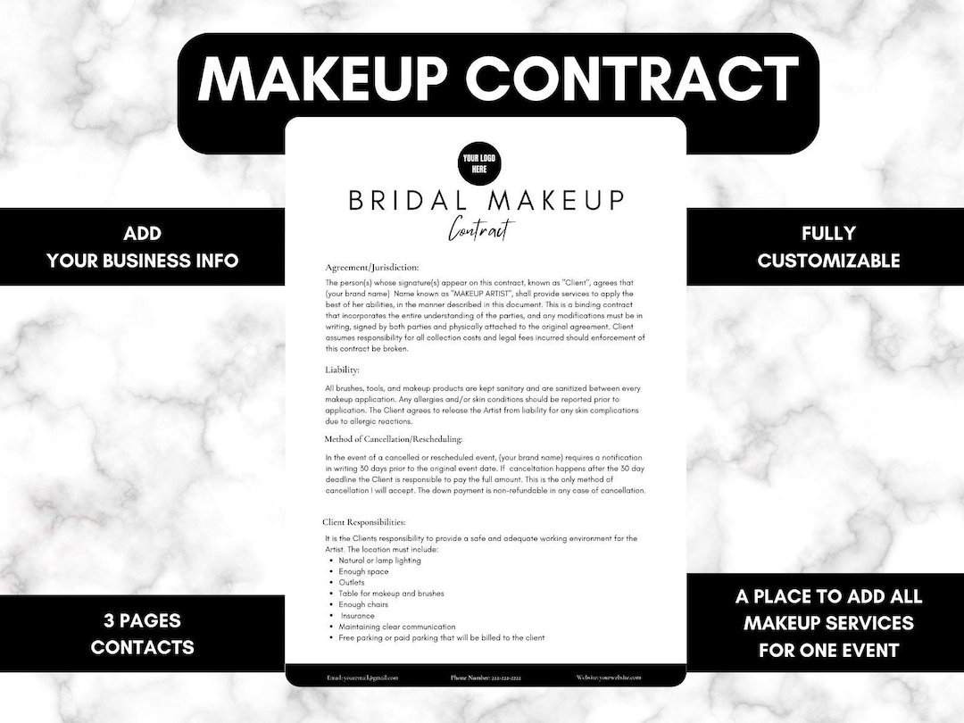Makeup Artist Contract Template Makeup Contract Agreement Bridal Makeup Contract MUA Contract ...