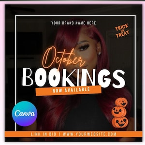 October Booking Flyer, Halloween booking flyer, editable template, hair flyer, makeup flyer, wig flyer, nail flyer, lashes flyer