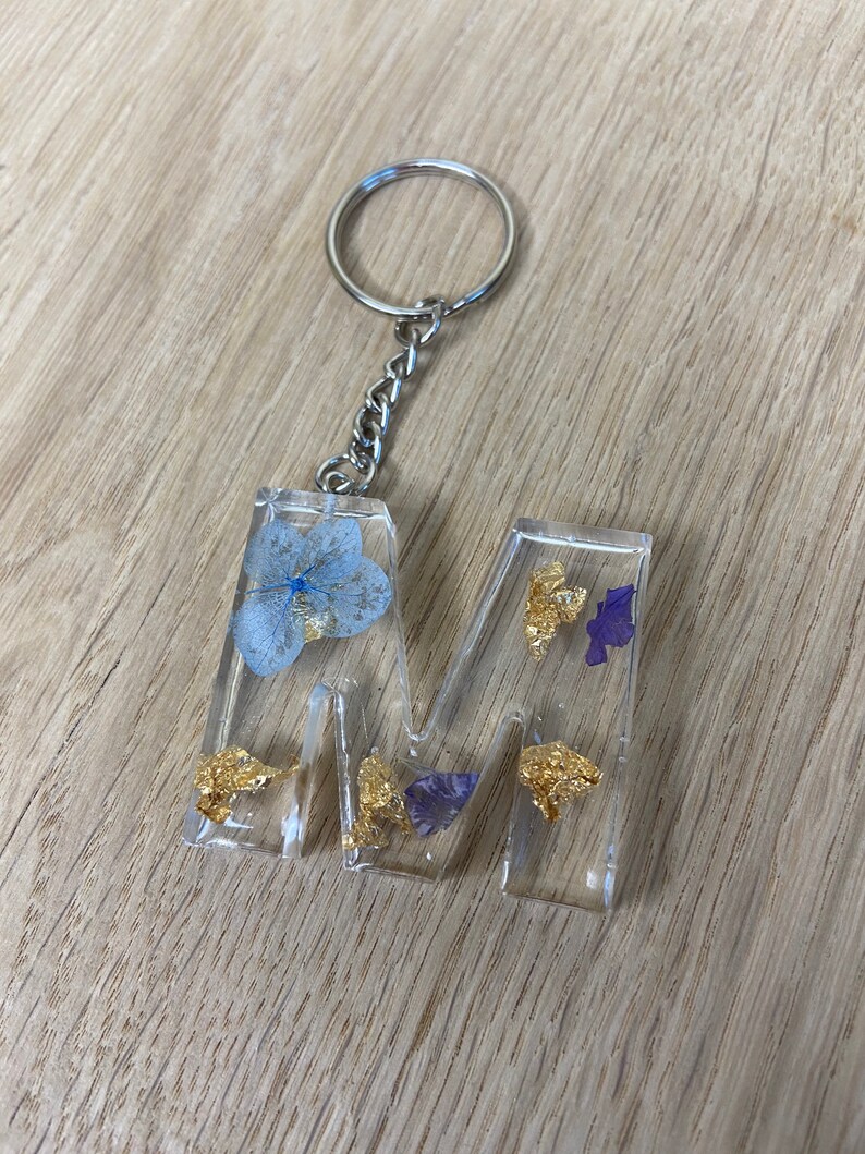 Alphabet letter resin clear dried flower keyring / keychain Etsy
