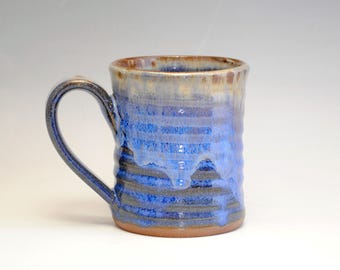 Hand Thrown Blue Pottery Mug, 8 oz, Made in Colorado