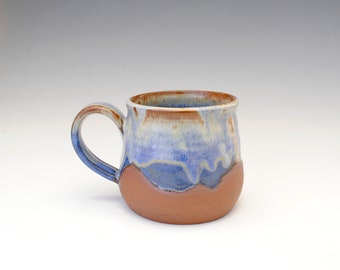 18 oz Blue Sky Mountain Mug, Cozy Mug, Blue and Tan Mug, Rustic Mug, Pottery Mug