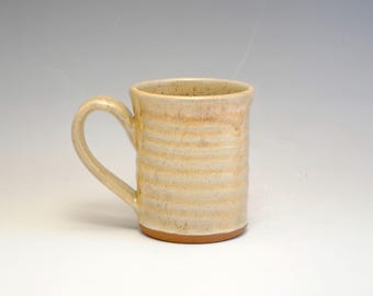 Hand Thrown Tan Mug, Rustic Glazed Stoneware, 10 oz