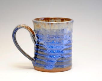 Hand Thrown Blue Pottery Mug, 8 oz, Made in Colorado