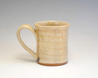 Hand Thrown Tan Mug, Rustic Glazed Stoneware, 10 oz