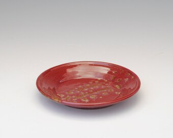 Red and Tan Dessert Plate, 5.5" Plate, Colorful Plate, Small Plate