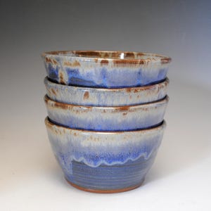 Set of 4 Blue Bowls, 20 oz Cereal Bowls, Rustic Bowls, Pottery Bowls