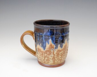 20 oz Tree Mug, Cozy Mug, Blue and Tan, Rustic Mug, Pottery Mug