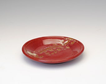 Red and Tan Dessert Plate, 5.75" Plate, Colorful Plate, Small Plate