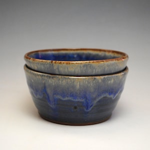 Set of 2 Blue and Tan Bowls, 20oz Cereal Bowls, Rustic Bowls, Pottery Bowls