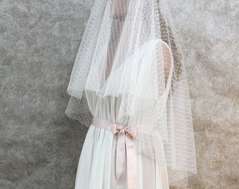 Trendy wedding veil ivory color with dots, 2 layer bridal veil, soft dotted tull hand made, bridesmaid 2 tier veil