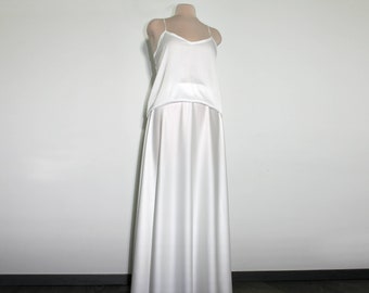 Simple wedding set: silk skirt and top, classic wedding dress, A-line skirt, casual look, slip dress, long silk bridal skirt, high waisted