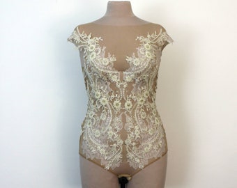 Wedding bodysuit, Transparent lace bodysuit, Deep V-neck lace bridesmaid unitard, summer wedding bridal bodisuit, sexy wedding lingery body