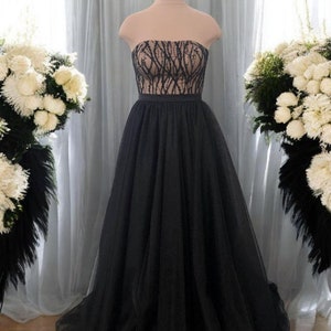 Gorgeous black wedding dress with corset and tulle skirt with train