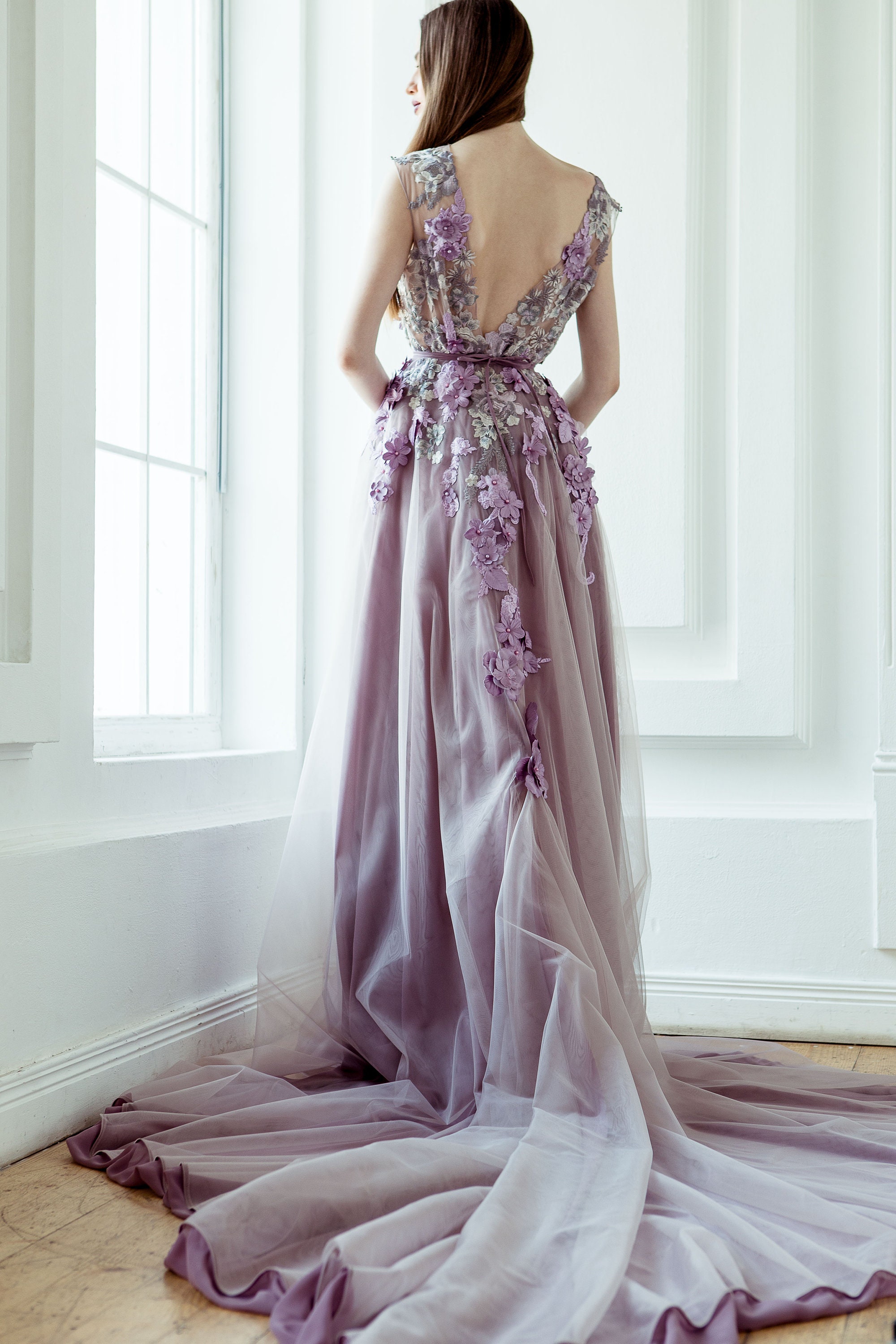 BAU by Bride And You★ Lavender See-through ribbon tie dress 71J1RFdSHNL._UY350_.jpg
