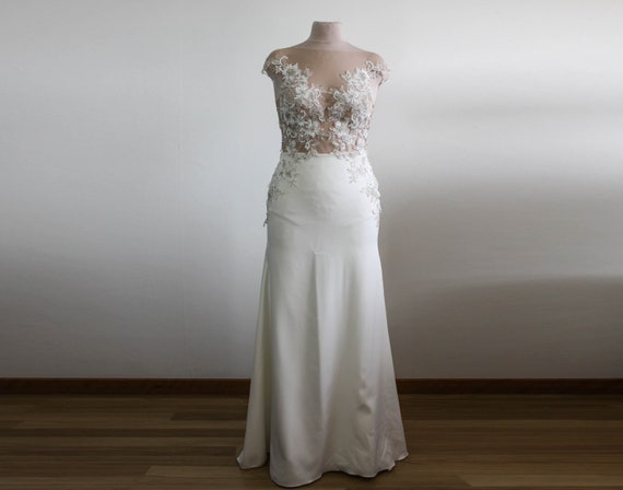 off white dress long sleeve Off-White Long White Lace Wedding Dress with Sleeves Off White Nude / 16