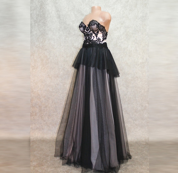 Amazing Dress Set 5 Pieces, Interchangeable Evening Dress Parts, Pink Black  Dress, Lace Corset With Cut Cups, Chameleon Tulle Skirt 2 Colors - Etsy