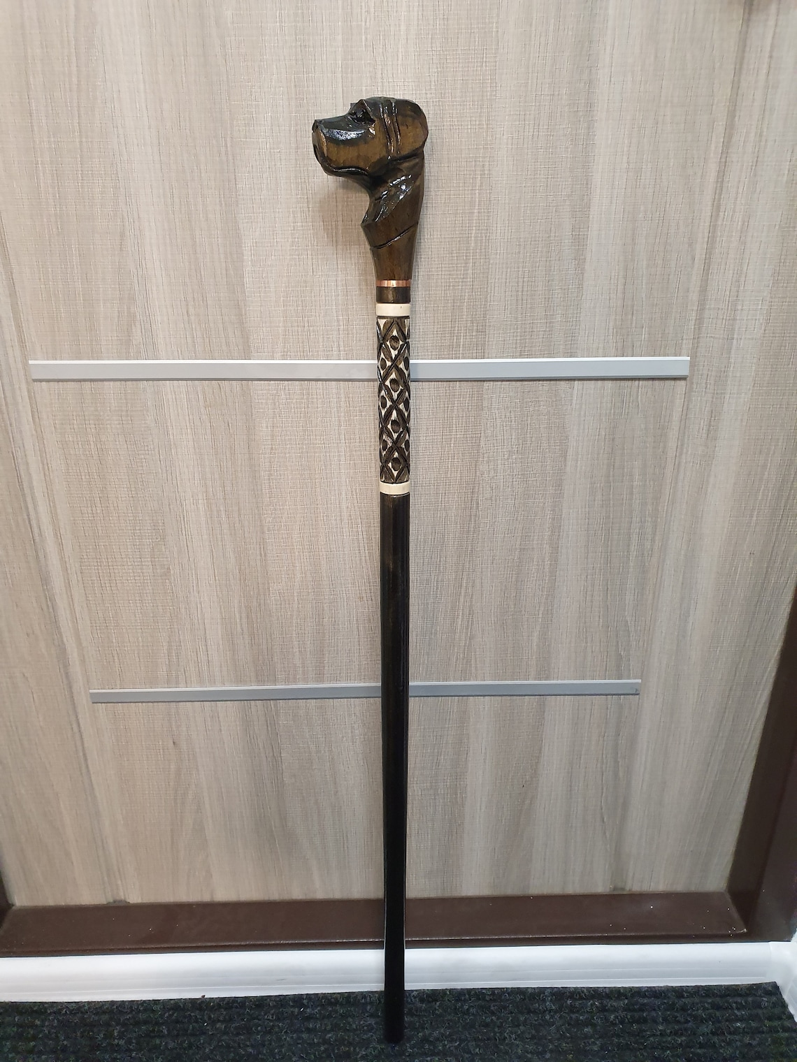 Black Labrador Walking Stick Handmade Wood Carved Black Etsy