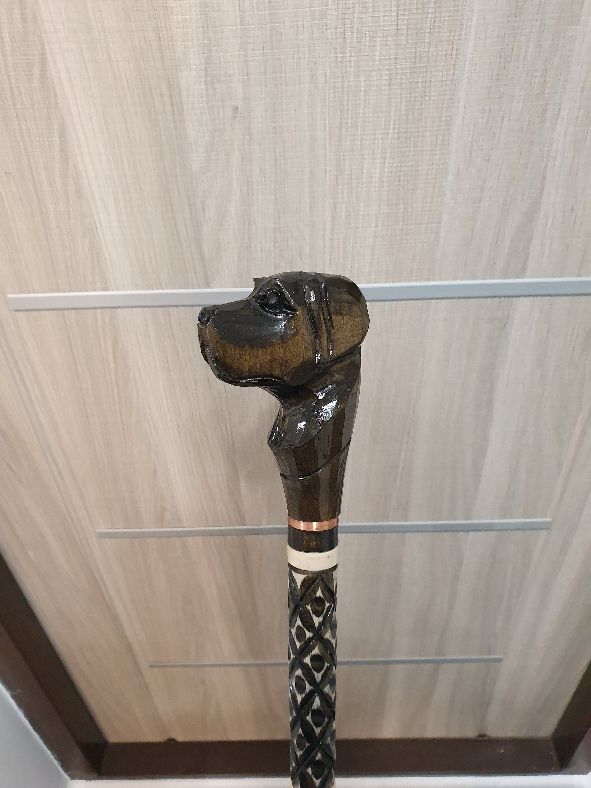 Black Labrador Walking Stick Handmade Wood Carved Black Etsy