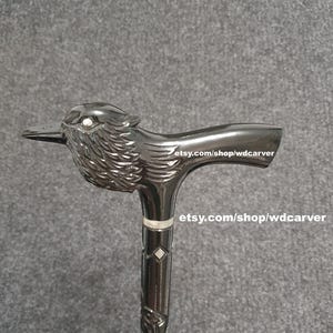 Raven walking stick, handmade wood carved Raven head walking cane