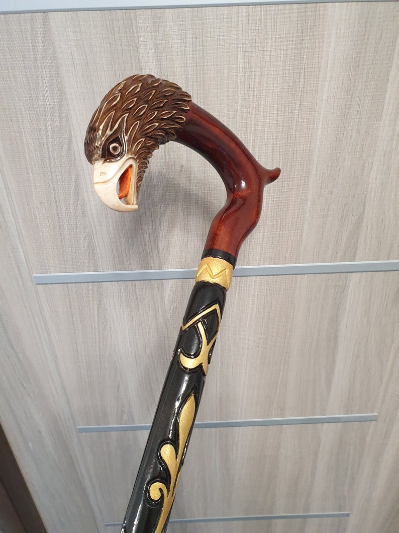 Eagle Head Walking Stick Handmade Wood Carved Eagle Walking Etsy