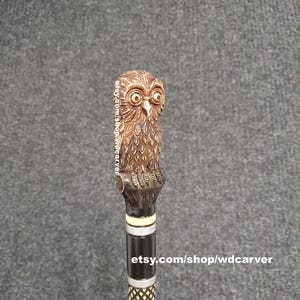 Owl walking stick, handmade wood carved Owl walking cane