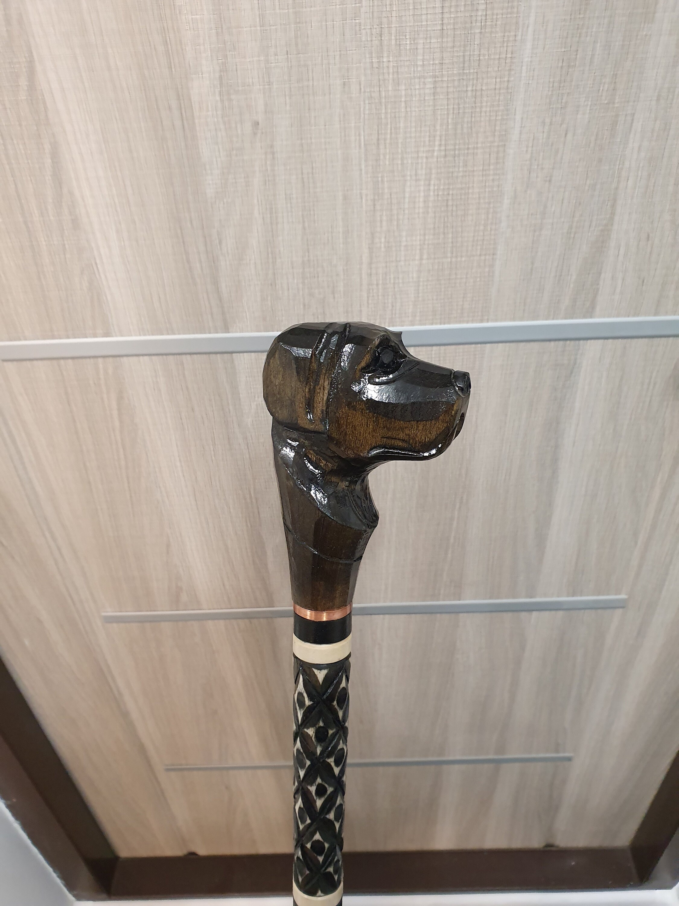 Black Labrador Walking Stick Handmade Wood Carved Black Etsy