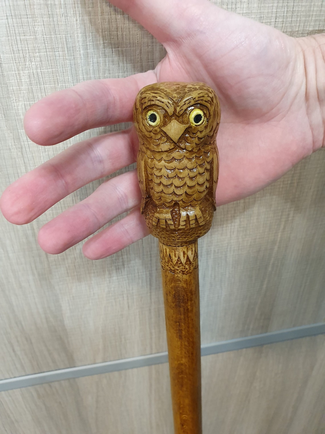 Owl walking stick Handmade wood carved owl walking cane owl Etsy