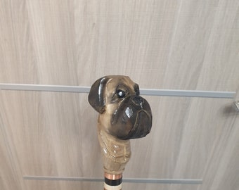 Pug walking stick, handmade, wood carved pug walking cane